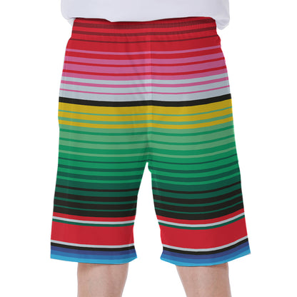 Colorful Mexican Serape Stripe Print Men's Beach Shorts