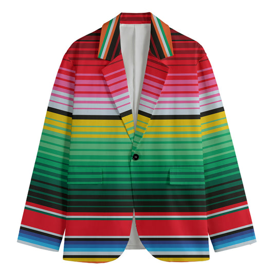 Colorful Mexican Serape Stripe Print Men's Blazer
