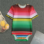 Colorful Mexican Serape Stripe Print Men's Bodysuit