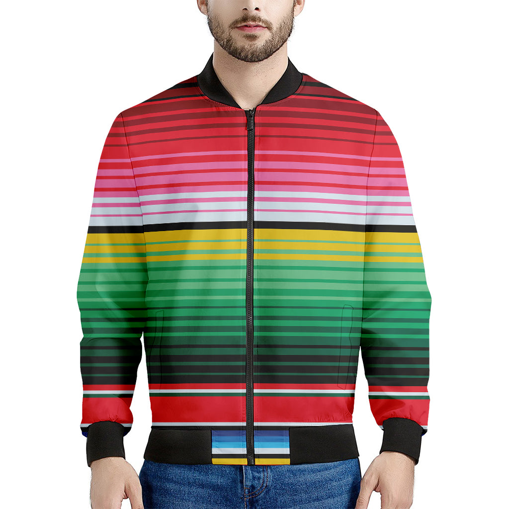 Colorful Mexican Serape Stripe Print Men's Bomber Jacket