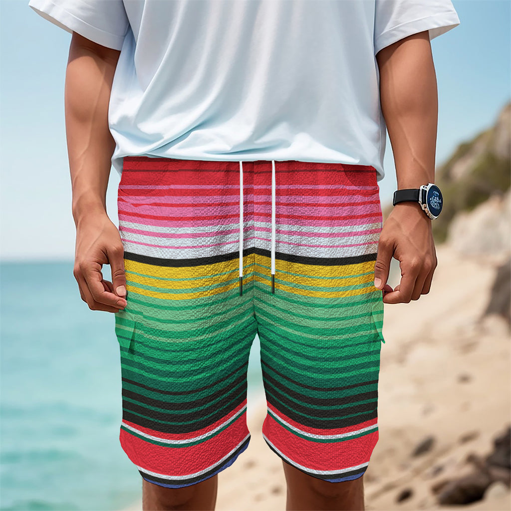 Colorful Mexican Serape Stripe Print Men's Cargo Shorts