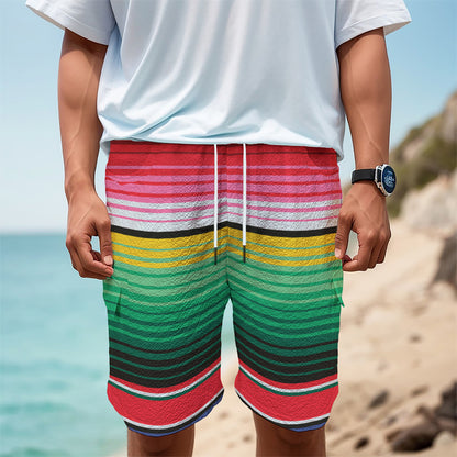 Colorful Mexican Serape Stripe Print Men's Cargo Shorts
