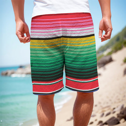 Colorful Mexican Serape Stripe Print Men's Cargo Shorts