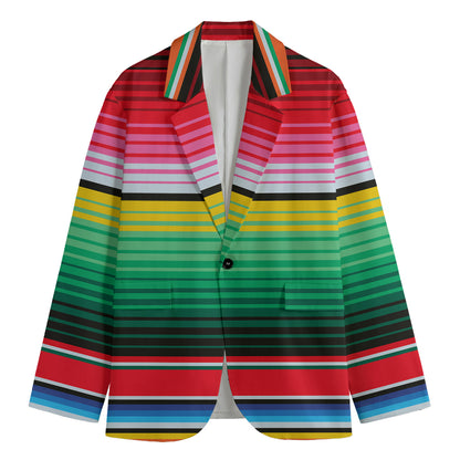 Colorful Mexican Serape Stripe Print Men's Cotton Blazer