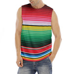 Colorful Mexican Serape Stripe Print Men's Fitness Tank Top