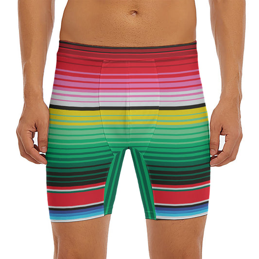 Colorful Mexican Serape Stripe Print Men's Long Boxer Briefs