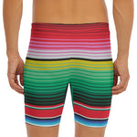 Colorful Mexican Serape Stripe Print Men's Long Boxer Briefs