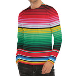 Colorful Mexican Serape Stripe Print Men's Long Sleeve Rash Guard