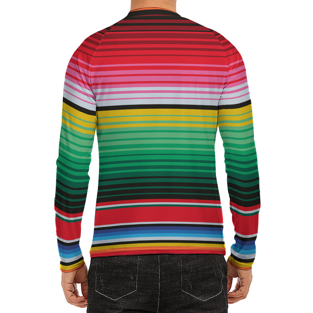 Colorful Mexican Serape Stripe Print Men's Long Sleeve Rash Guard
