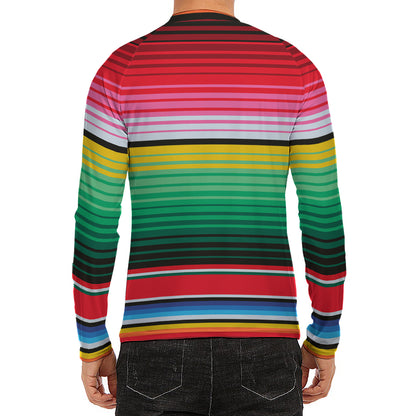 Colorful Mexican Serape Stripe Print Men's Long Sleeve Rash Guard