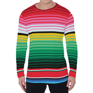 Colorful Mexican Serape Stripe Print Men's Long Sleeve T-Shirt