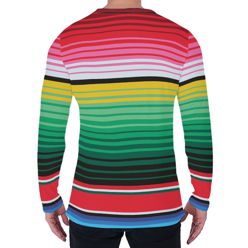 Colorful Mexican Serape Stripe Print Men's Long Sleeve T-Shirt