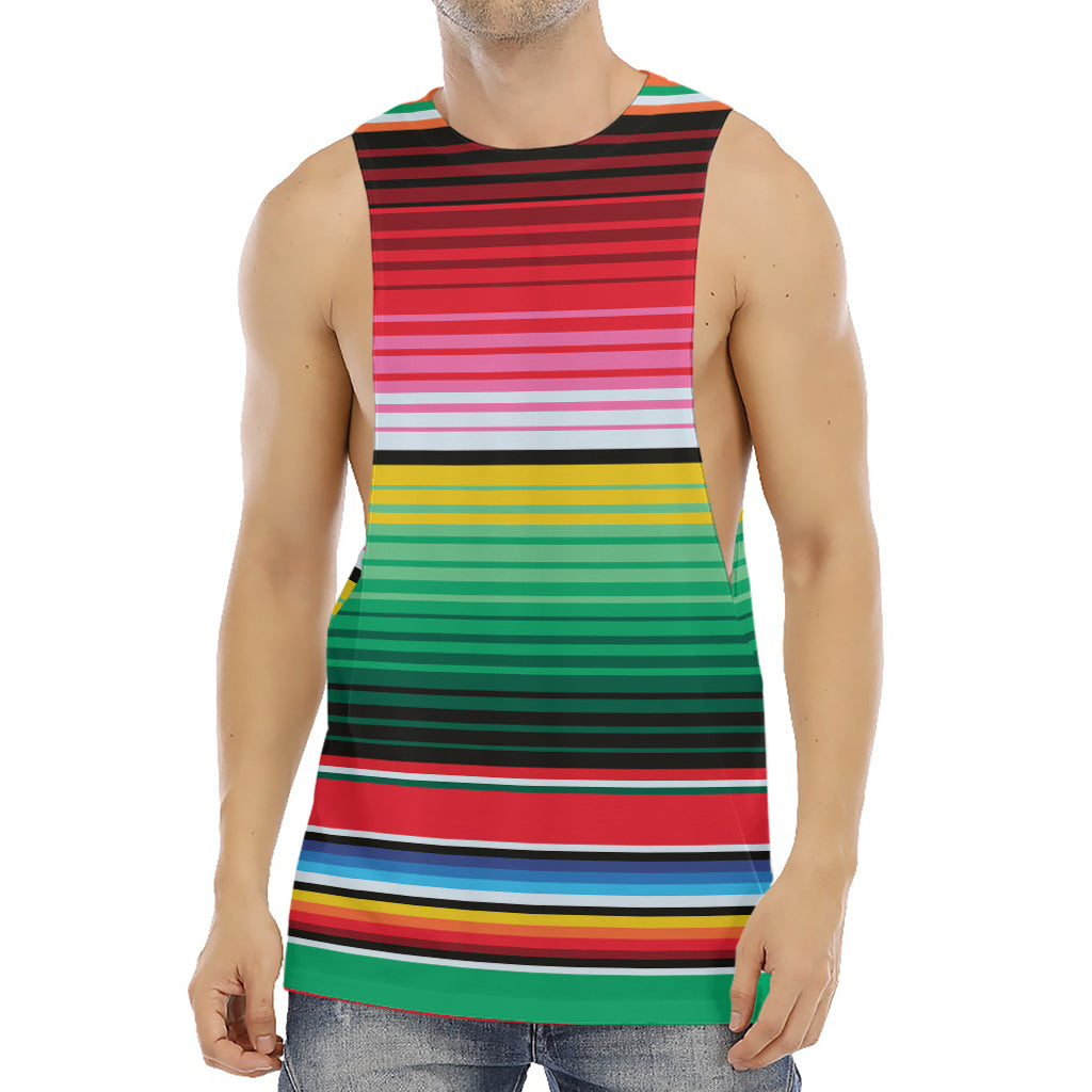 Colorful Mexican Serape Stripe Print Men's Muscle Tank Top