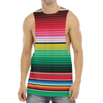Colorful Mexican Serape Stripe Print Men's Muscle Tank Top