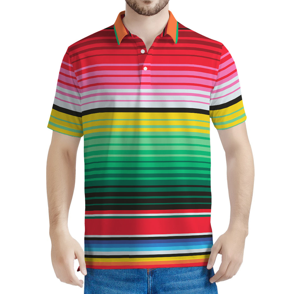 Colorful Mexican Serape Stripe Print Men's Polo Shirt