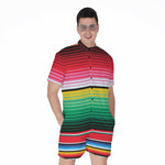 Colorful Mexican Serape Stripe Print Men's Rompers