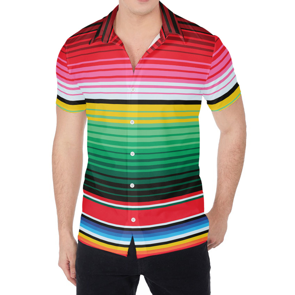 Colorful Mexican Serape Stripe Print Men's Shirt