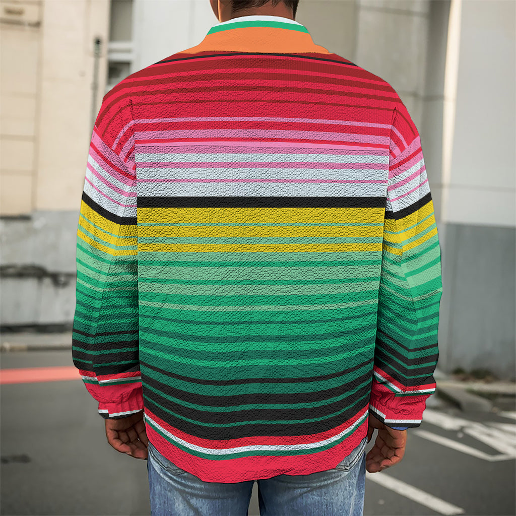 Colorful Mexican Serape Stripe Print Men's Shirt Jacket
