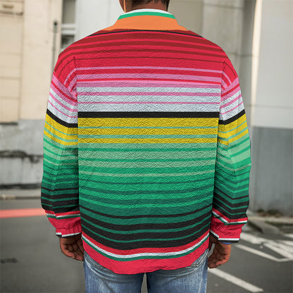 Colorful Mexican Serape Stripe Print Men's Shirt Jacket