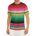 Colorful Mexican Serape Stripe Print Men's Short Sleeve Rash Guard