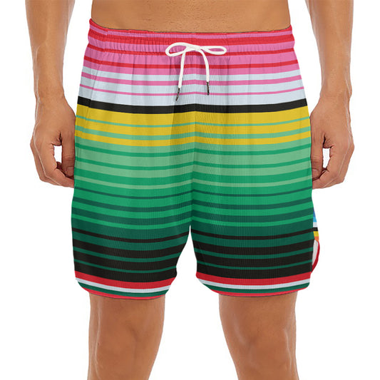 Colorful Mexican Serape Stripe Print Men's Split Running Shorts