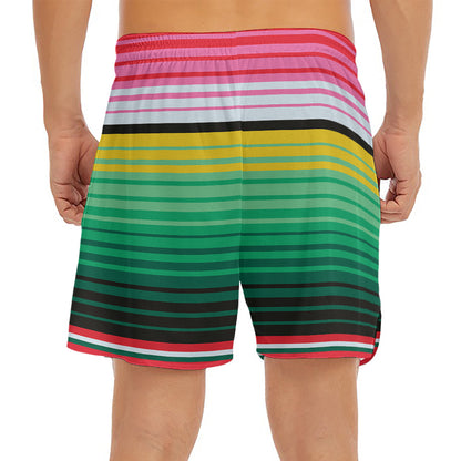 Colorful Mexican Serape Stripe Print Men's Split Running Shorts