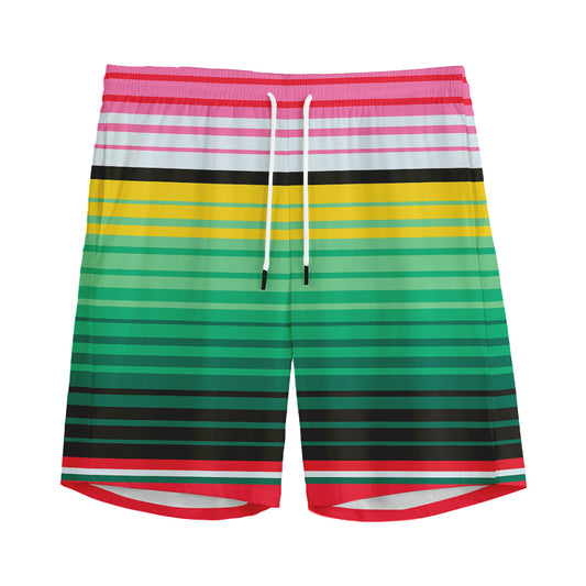 Colorful Mexican Serape Stripe Print Men's Sports Shorts