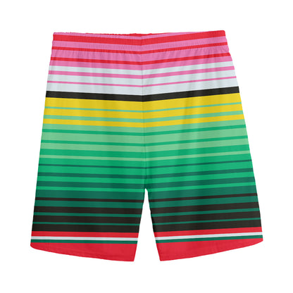 Colorful Mexican Serape Stripe Print Men's Sports Shorts