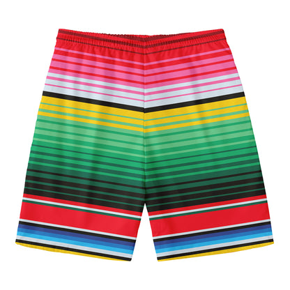 Colorful Mexican Serape Stripe Print Men's Swim Trunks