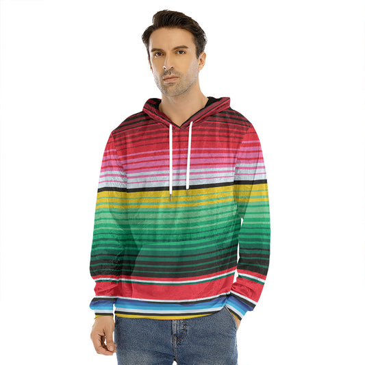 Colorful Mexican Serape Stripe Print Men's Velvet Pullover Hoodie