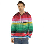Colorful Mexican Serape Stripe Print Men's Velvet Pullover Hoodie