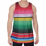 Colorful Mexican Serape Stripe Print Men's Velvet Tank Top