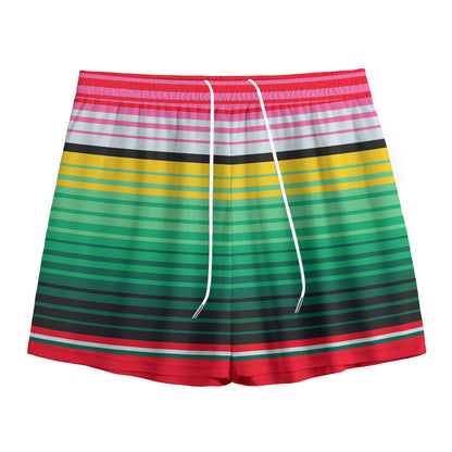 Colorful Mexican Serape Stripe Print Mesh Shorts