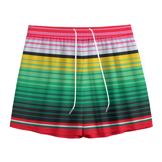 Colorful Mexican Serape Stripe Print Mesh Shorts