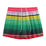 Colorful Mexican Serape Stripe Print Mesh Shorts