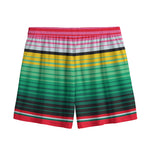 Colorful Mexican Serape Stripe Print Mesh Shorts