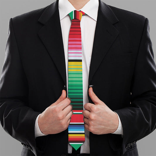 Colorful Mexican Serape Stripe Print Necktie