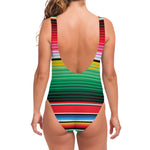 Colorful Mexican Serape Stripe Print One Piece Swimsuit
