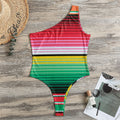 Colorful Mexican Serape Stripe Print One Shoulder Bodysuit