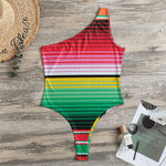 Colorful Mexican Serape Stripe Print One Shoulder Bodysuit