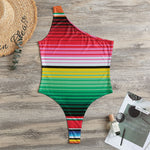 Colorful Mexican Serape Stripe Print One Shoulder Bodysuit