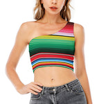 Colorful Mexican Serape Stripe Print One Shoulder Crop Top