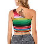 Colorful Mexican Serape Stripe Print One Shoulder Crop Top