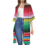 Colorful Mexican Serape Stripe Print Open Front Beach Cover Up