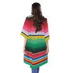 Colorful Mexican Serape Stripe Print Open Front Beach Cover Up