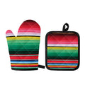Colorful Mexican Serape Stripe Print Oven Mitt And Pot Holder Set