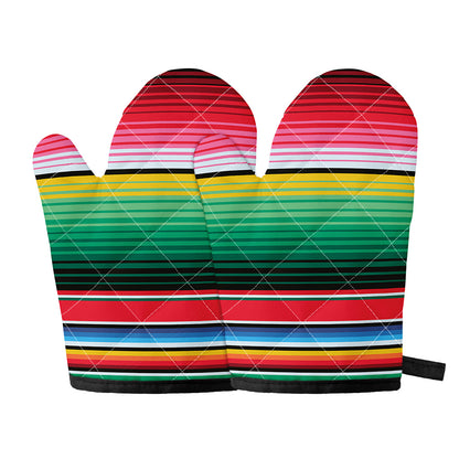 Colorful Mexican Serape Stripe Print Oven Mitts