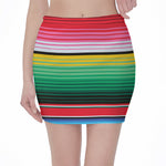 Colorful Mexican Serape Stripe Print Pencil Mini Skirt