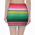 Colorful Mexican Serape Stripe Print Pencil Mini Skirt