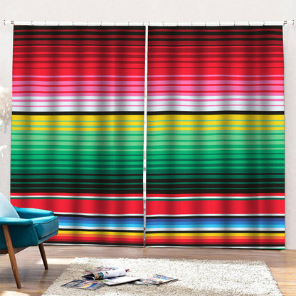 Colorful Mexican Serape Stripe Print Pencil Pleat Curtains